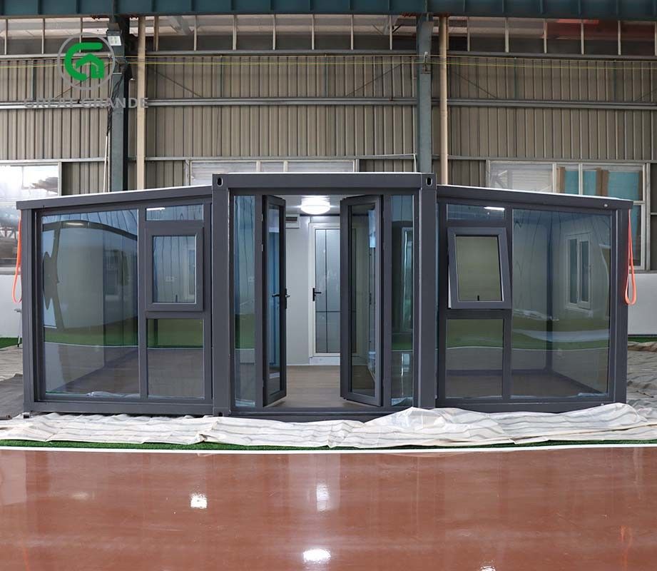 20FT расширяемый контейнер Дизайн дома Черный каркас Черный стенный панель EPS Затемненное стеклянное дверь